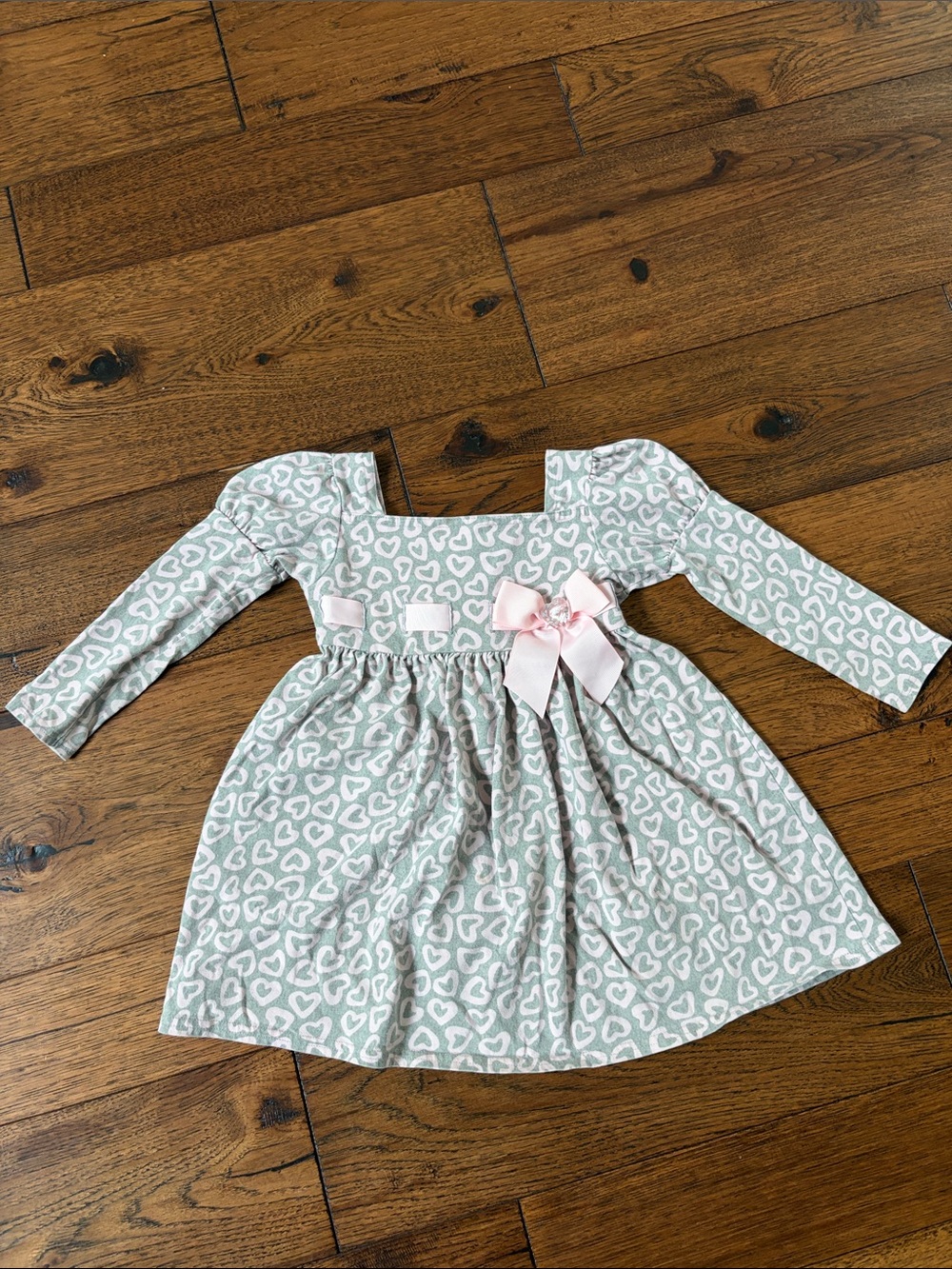 3 for $21💜 pink and gray Heart Print Long-Sleeve Dress